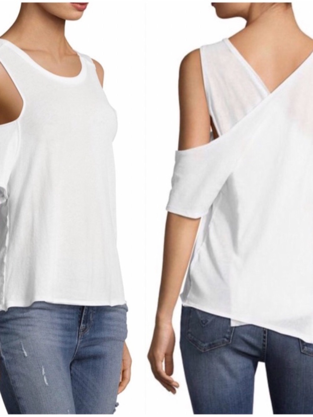 NWOT Free People We The Free White Cold-Shoulder Tank with Cross-Back Detail